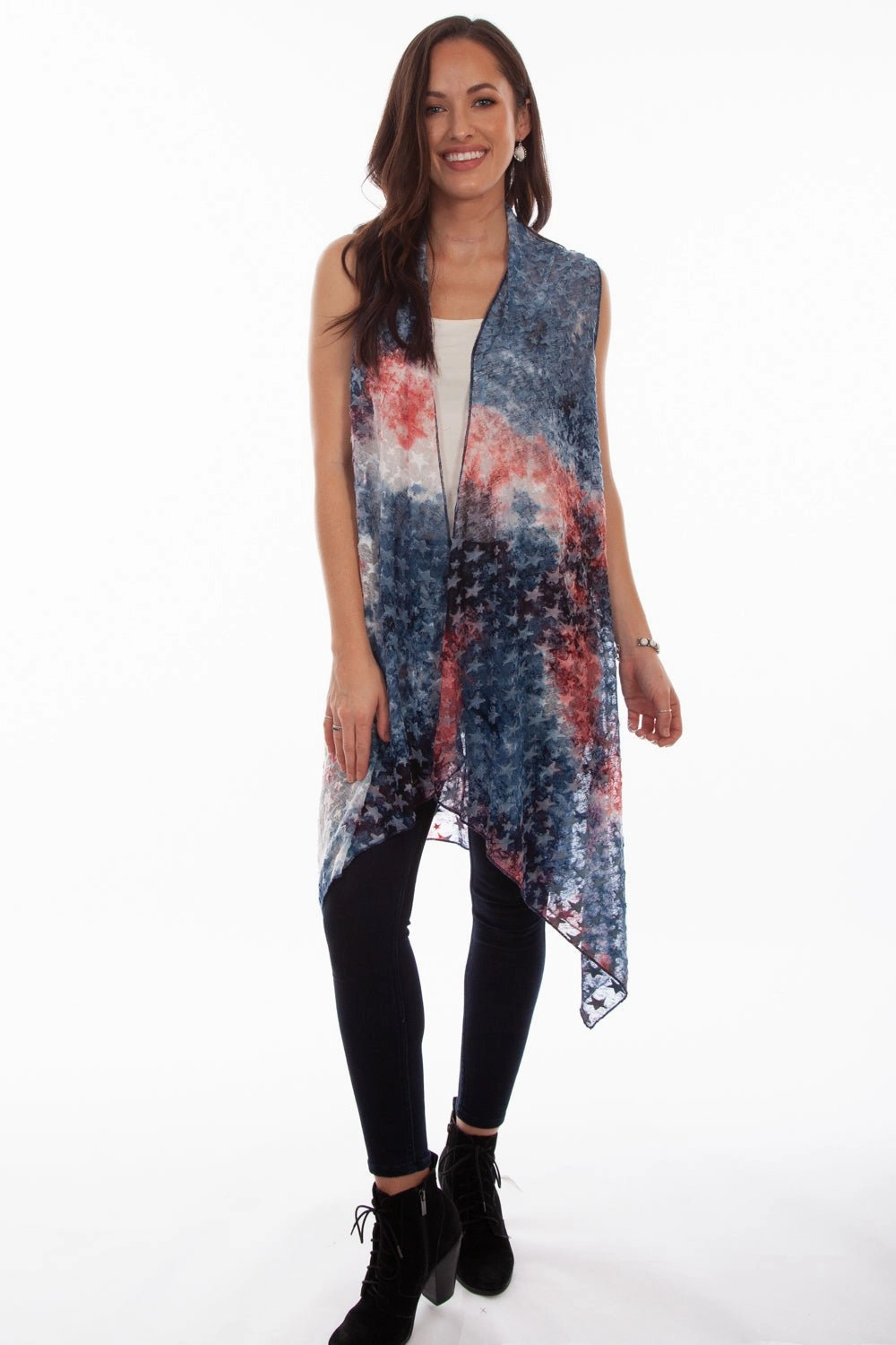 Scully Womens Red/White/Blue Polyester Sheer Vest Abrasion Resistant Surface Ergonomic Silhouette