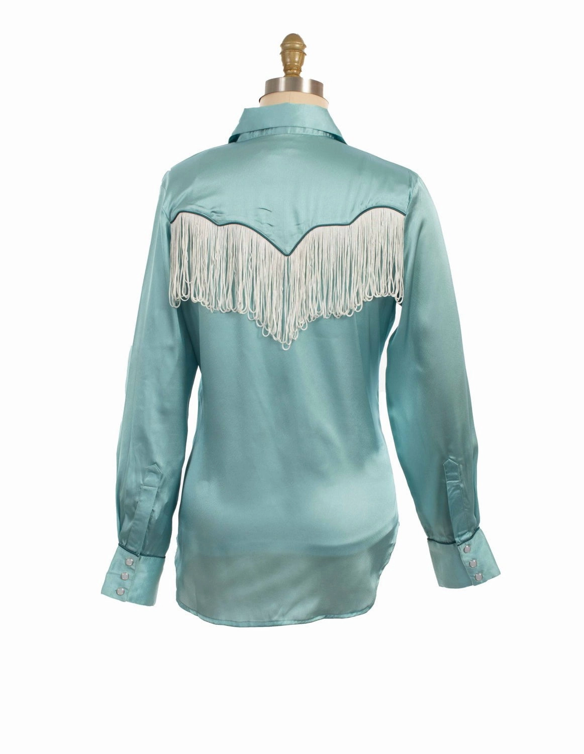 Scully Womens Retro Snap Fringe Turquoise 100% Polyester L/S Blouse Abrasion resistant