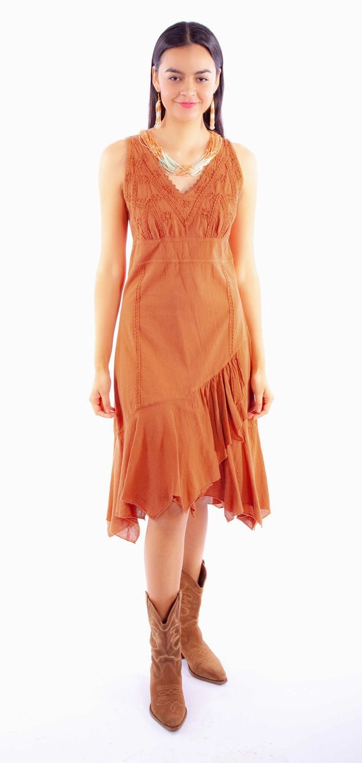 Scully Womens Ruffle Bottom Ginger 100% Cotton S/L Dress Merino Wool Blend