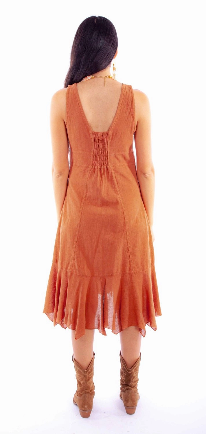 Scully Womens Ruffle Bottom Ginger 100% Cotton S/L Dress ZeroWaste Manufacturing