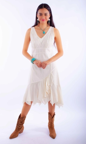 Scully Womens Ruffle Bottom Vanilla 100% Cotton S/L Dress Flower Grace