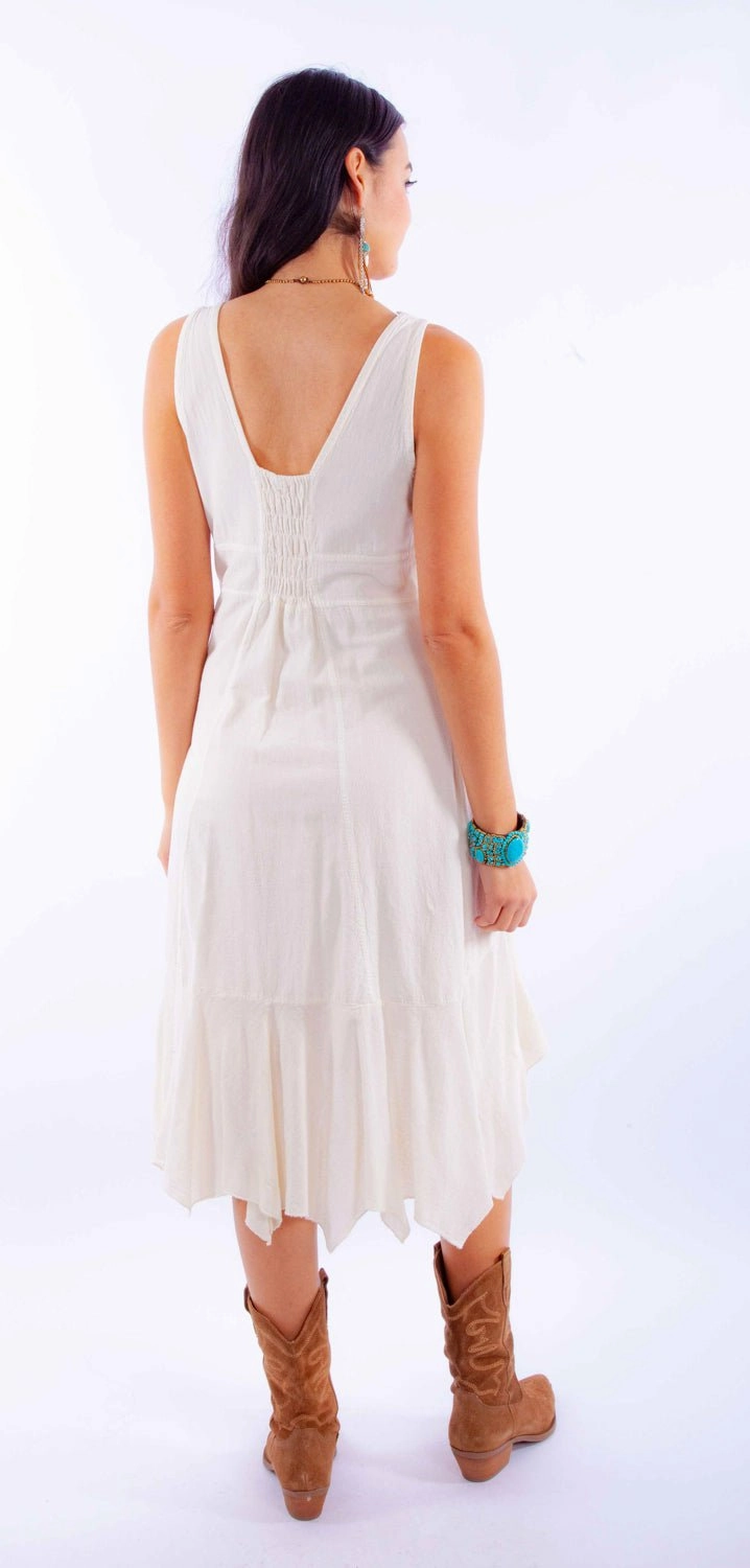 Scully Womens Ruffle Bottom Vanilla 100% Cotton S/L Dress Day To Night