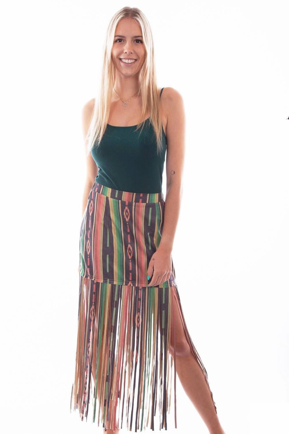 Minimal Look Scully Womens Serape Print Fringe Serape Polyester Blend Skirt