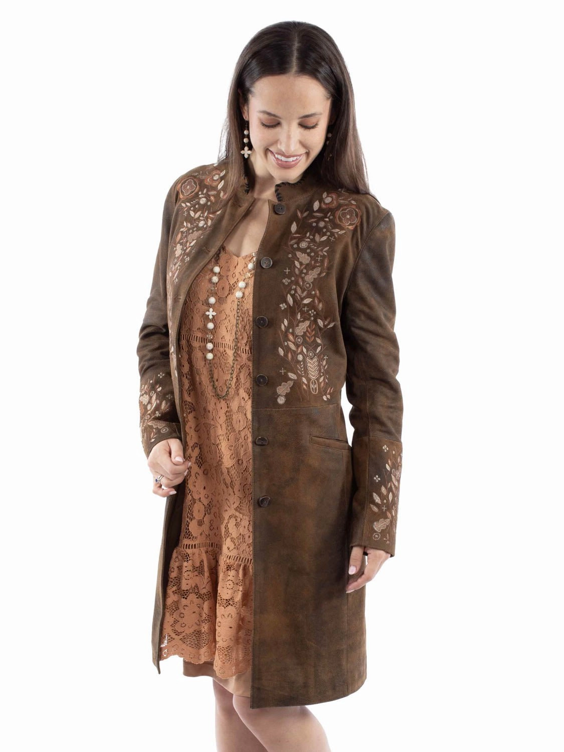 Scully Womens Sleek Knee High Brown Leather Leather Jacket Thermal Insulated Jacket Rugged Daily Style