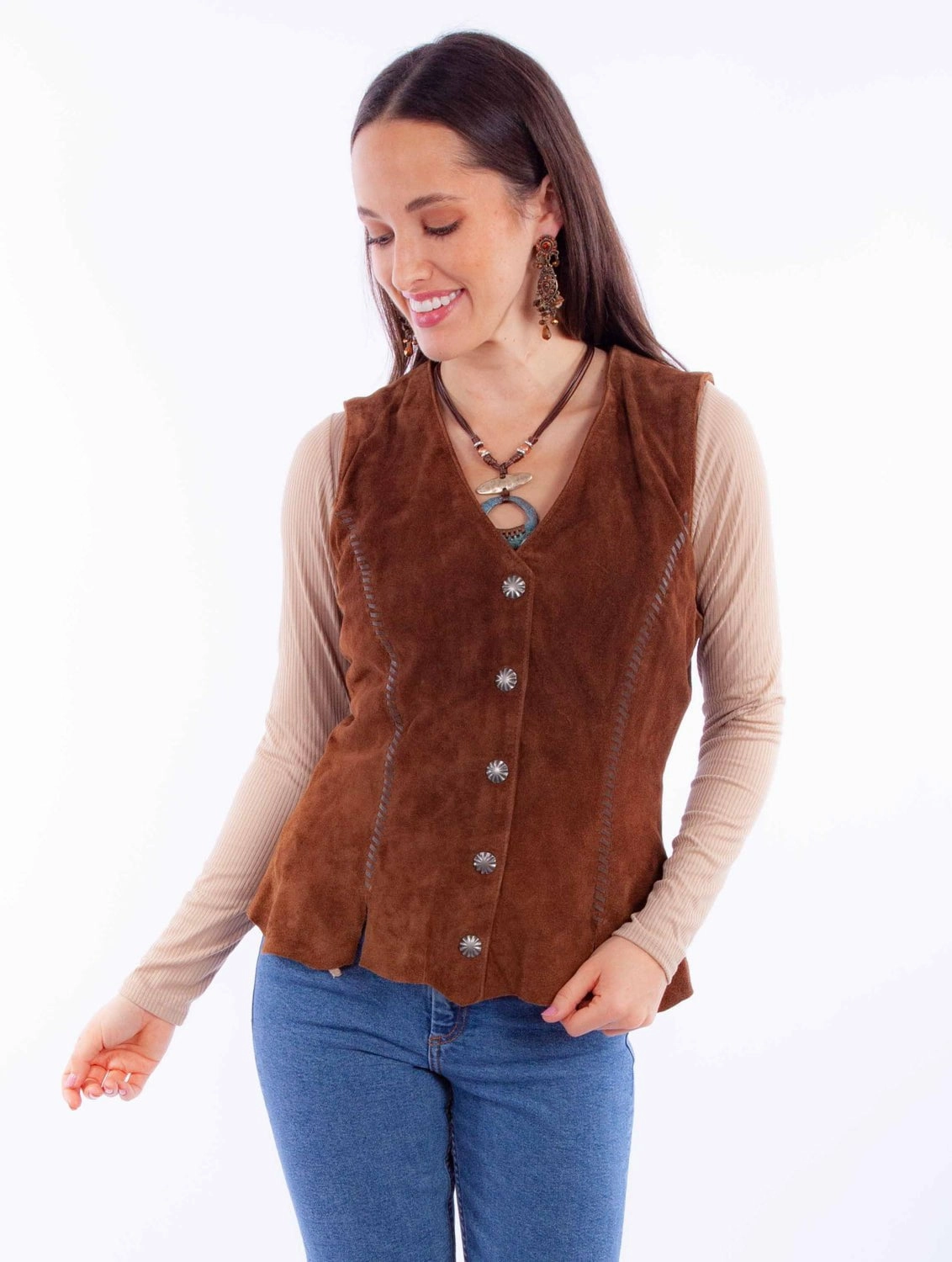 Spring Layer SiliconeGrip Scully Womens Snap Front Cafe Brown Leather Leather Vest