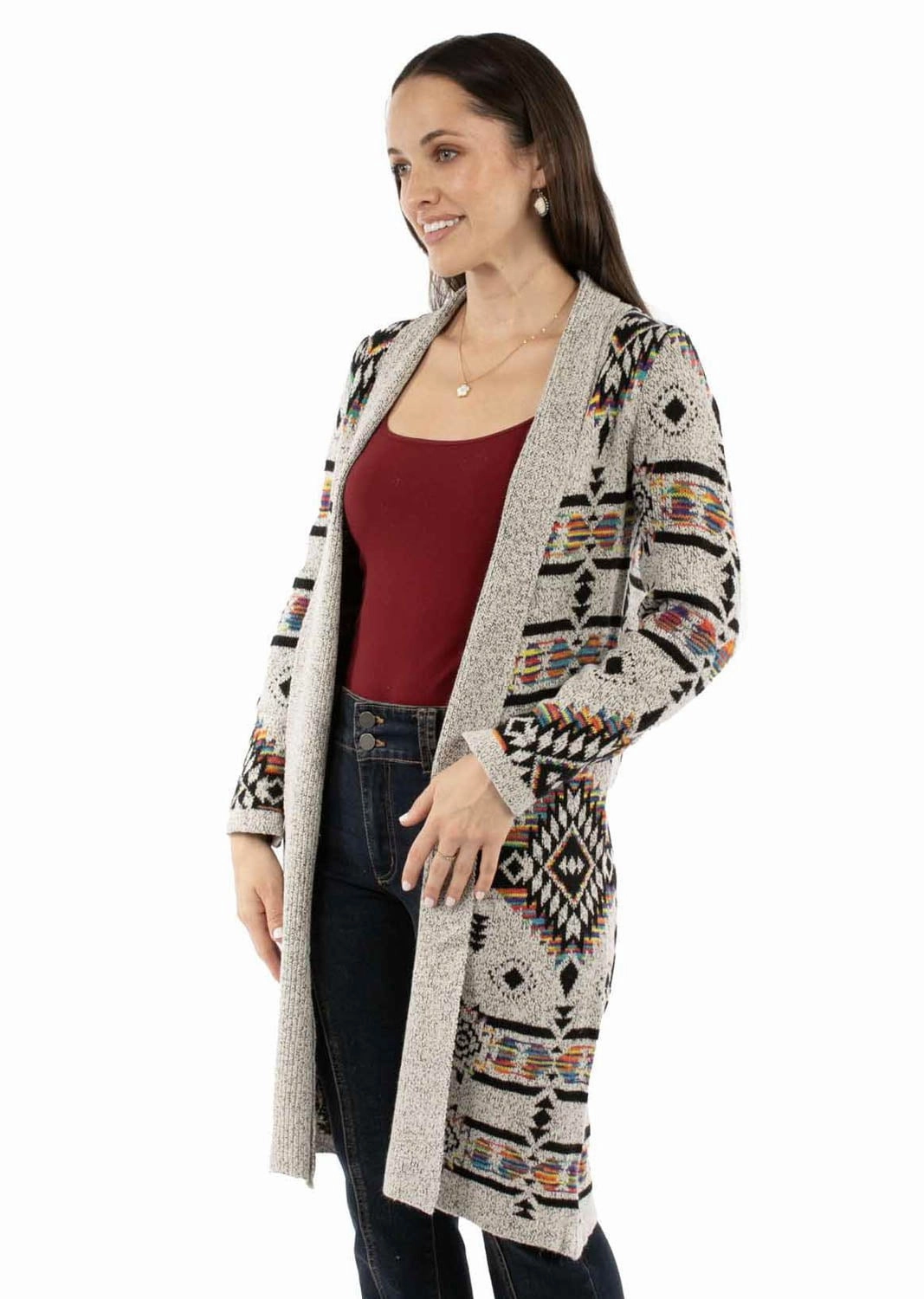 Flexible Fleece Lining Autumn Ready Scully Womens Southwestern Flare Multi-Color 100% Acrylic Cardigan Sweater
