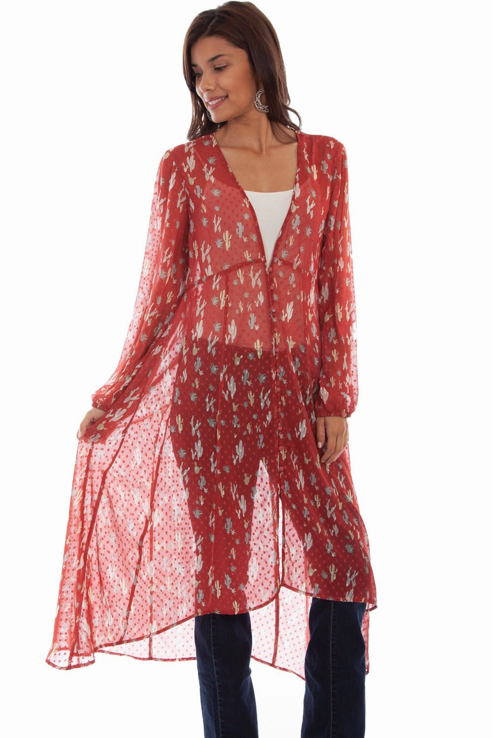 Convertible Sleeves Scully Womens Spice Polyester Swiss Dot Duster
