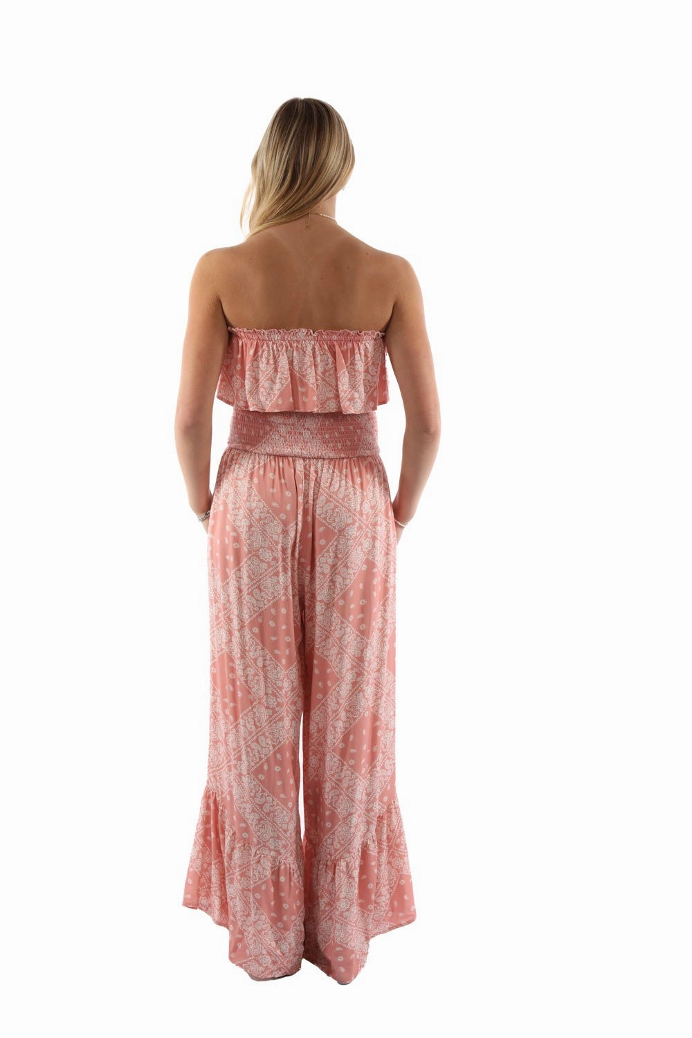 Scully Womens Strapless Ruffle Trim Dusty Pink Lyocell S/L Jumpsuit Modern Comfort