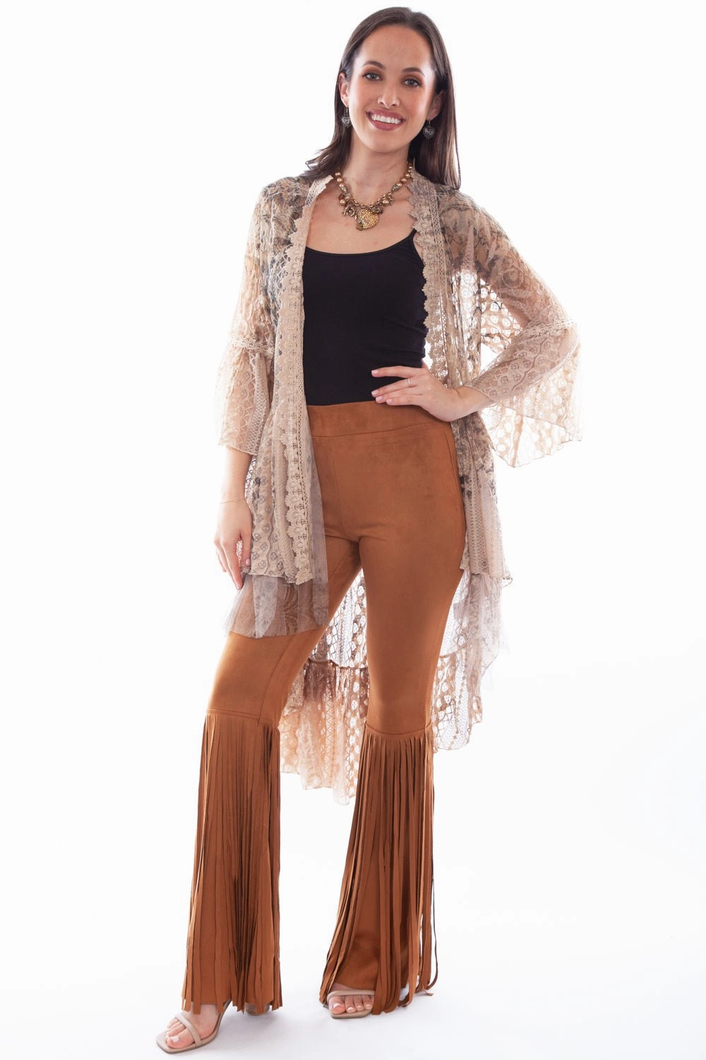 Minimal Detailing Scully Womens Taupe Nylon Printed Lace Cardigan