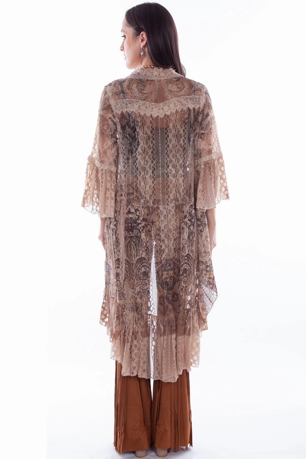 Everyday Knit Scully Womens Taupe Nylon Printed Lace Cardigan