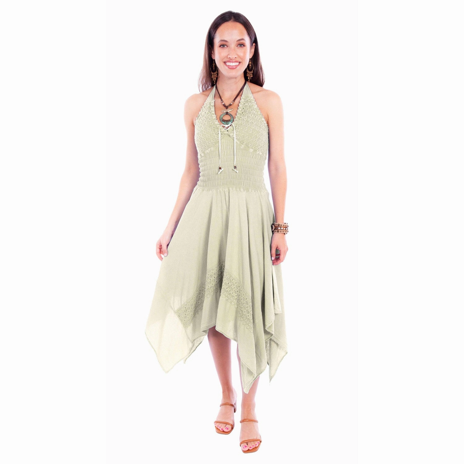 Breathable Mesh Paneling Chill Vibe Scully Womens Tie Neck Halter Vanilla 100% Cotton S/L Dress