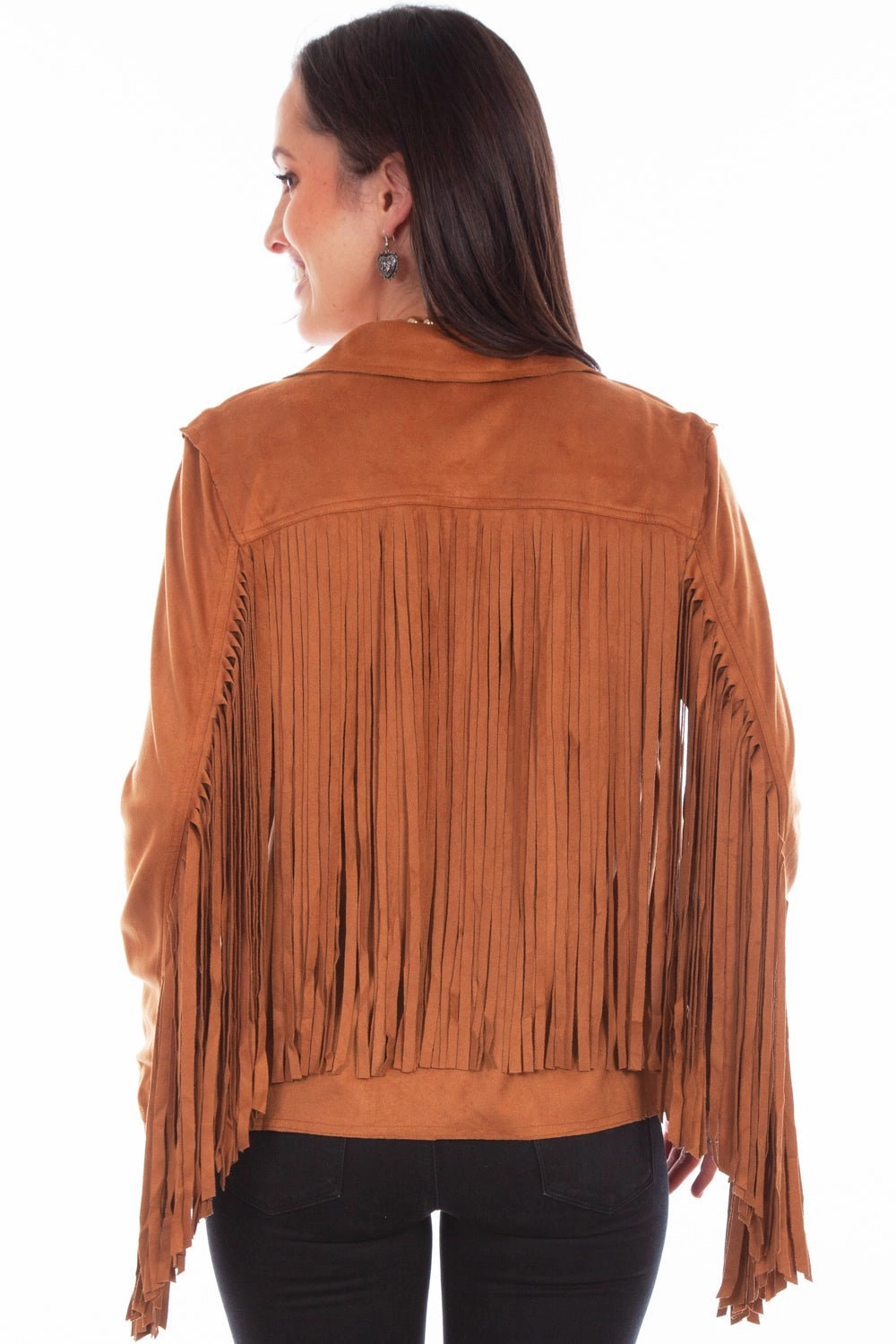 Scully Womens Trendy Fringe Brown Polyester Blend Faux Leather Jacket Windproof Cuffs Rainy Day