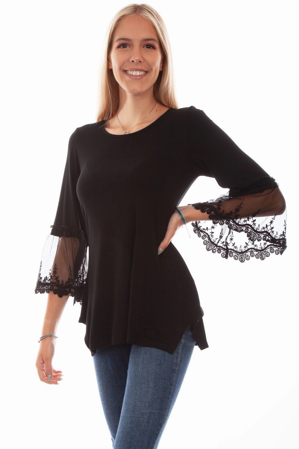 Lakeside Relaxation Scully Womens Tulle Crochet Black Rayon S/S Tunic