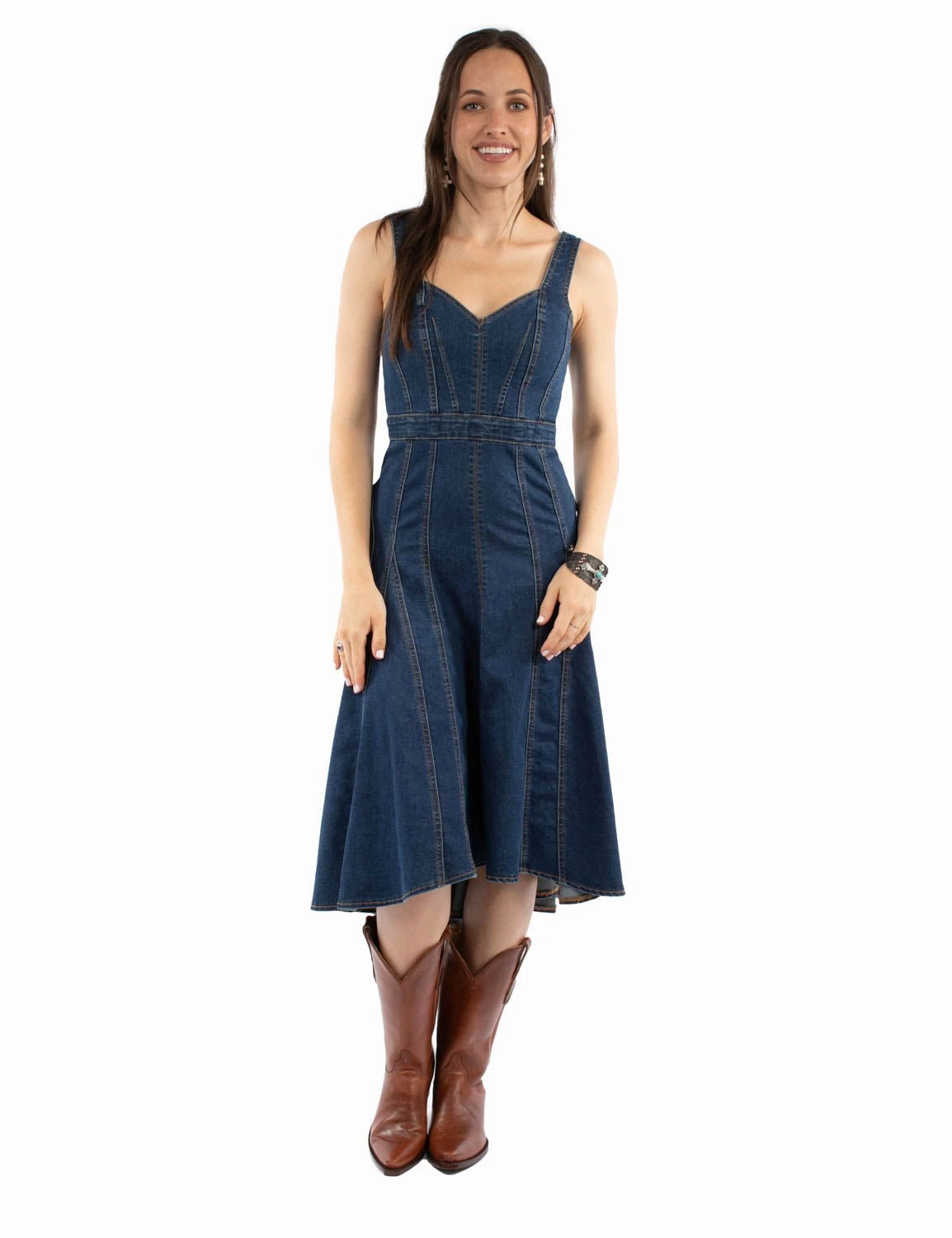 Layered Form Bold Pattern Scully Womens V-Neck Tank Top Style Blue Cotton Blend S/L Dress