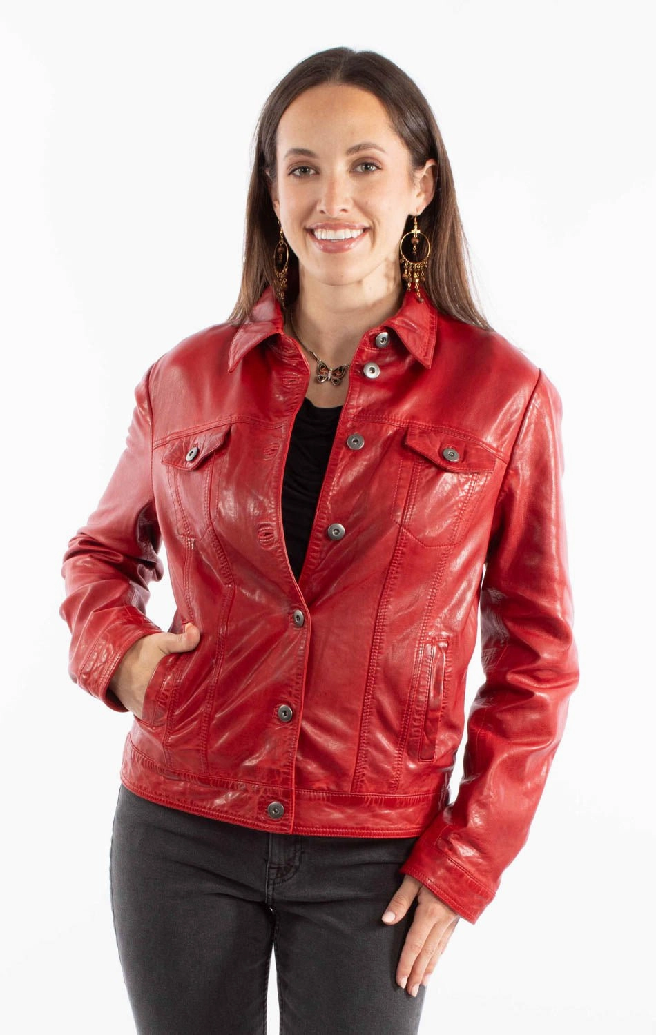 AntiStatic Lining Scully Womens Washed Crinkle Vintage Red Leather Leather Jacket