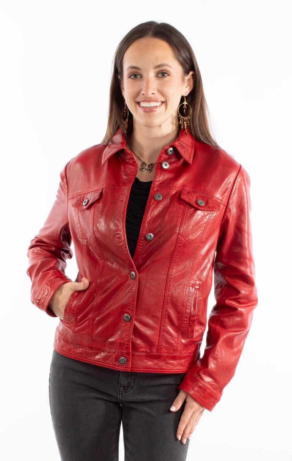 Tear Resistant Panels Scully Womens Washed Crinkle Vintage Red Leather Leather Jacket
