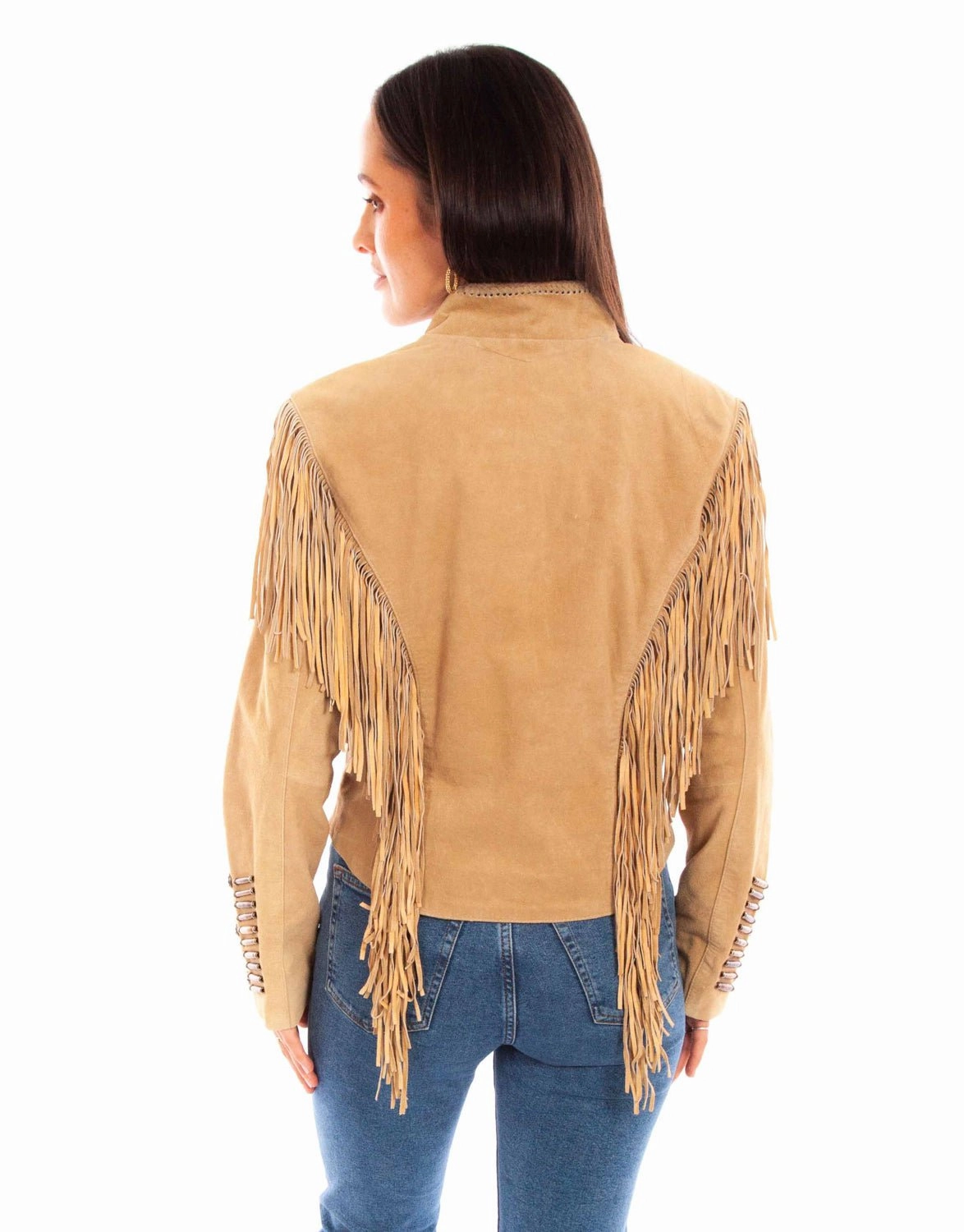 Scully Womens Whip Stitch Fringe Old Rust Leather Leather Jacket All Day Fit Autumn Ready