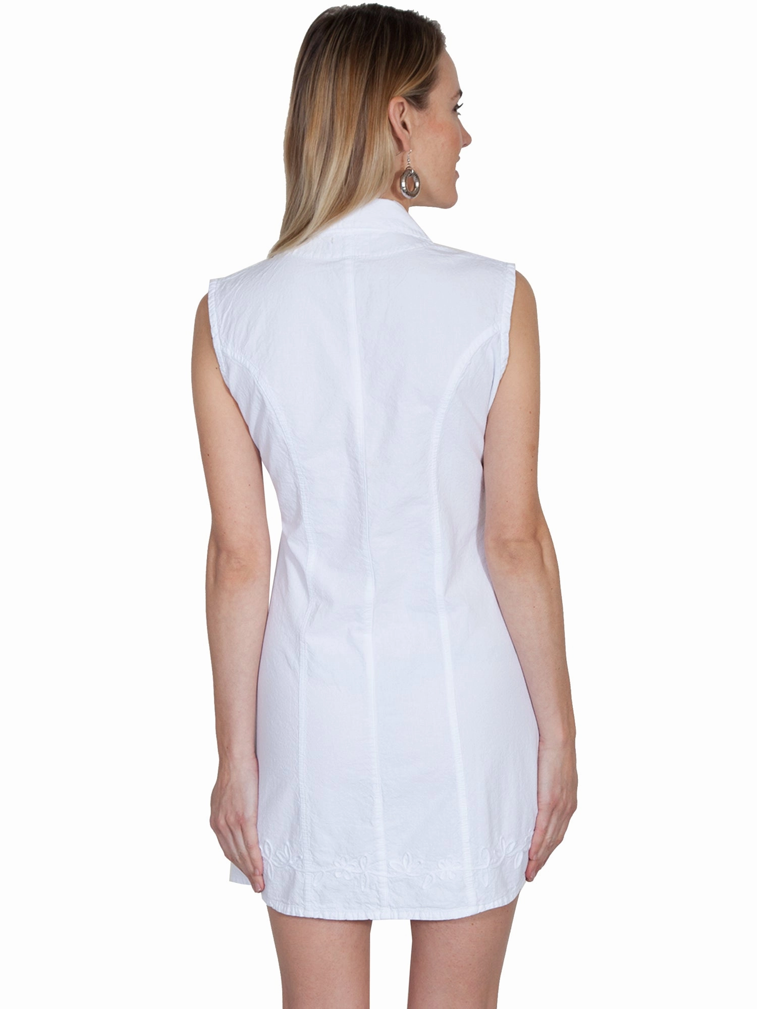 Scully Womens White 100% Cotton Floral Vine S/L Dress Relaxed Movement Vacation Vibes