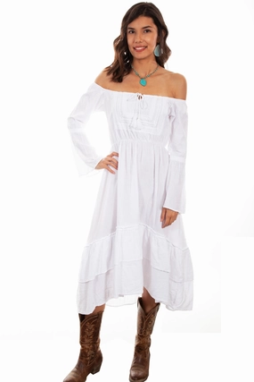 Scully Womens White 100% Cotton Scoop Neck L/S Dress Clean Structure