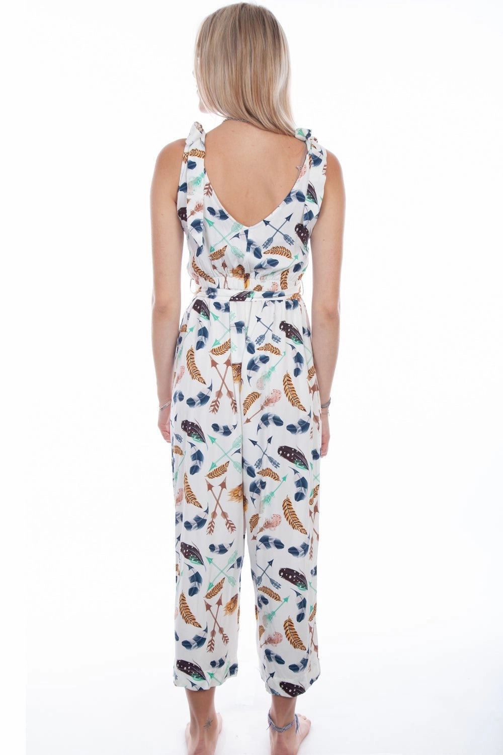 Scully Womens White Rayon S/L Feathers Romper City Walk Smooth Core Fit