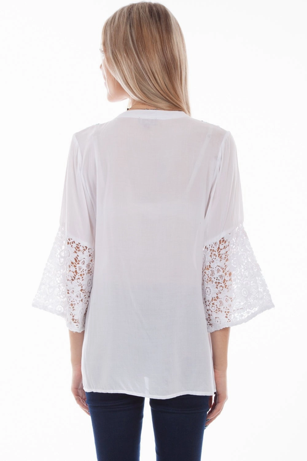 Scully Womens White Viscose Crochet S/S Blouse High-End Fabric