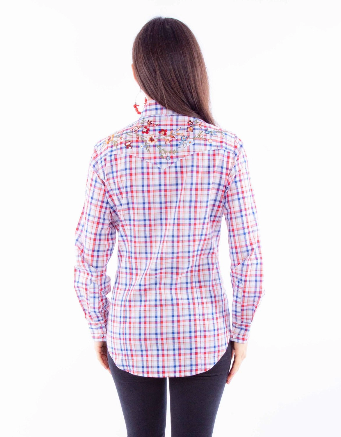 Designer Touch Scully Womens Yarn Dyed Check Red/White/Blue 100% Cotton L/S Blouse