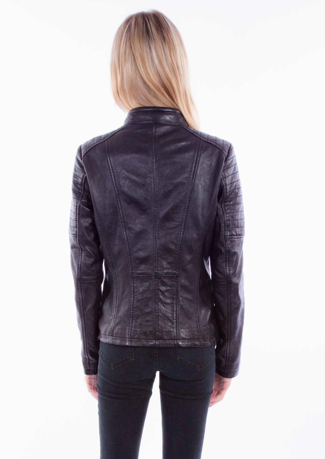 Scully Womens Zip Cafe Racer Black Lamb Leather Leather Jacket Bright Color