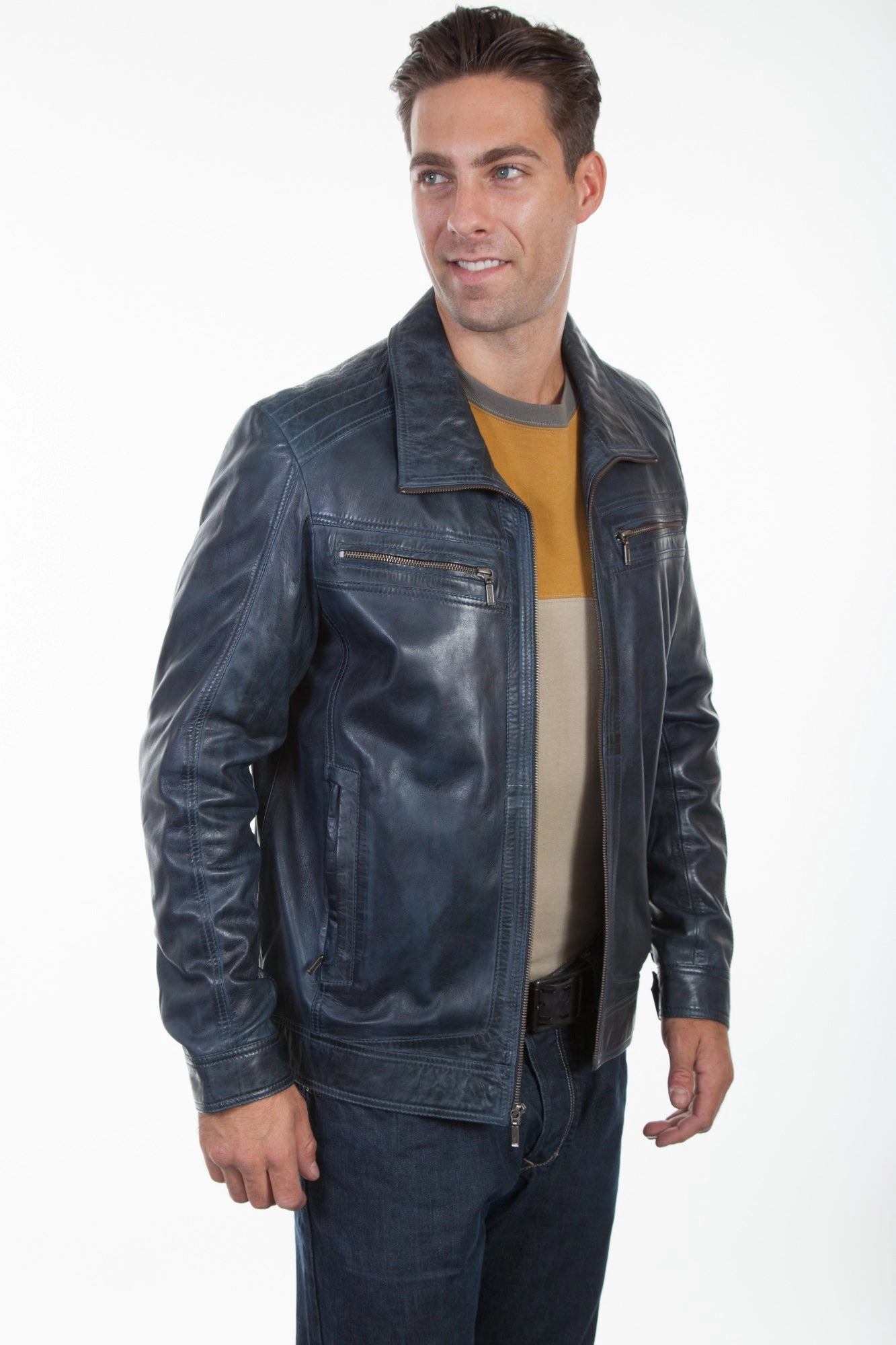 Scully Mens Denim Lamb Leather Retro Jacket Cuffs Adjust