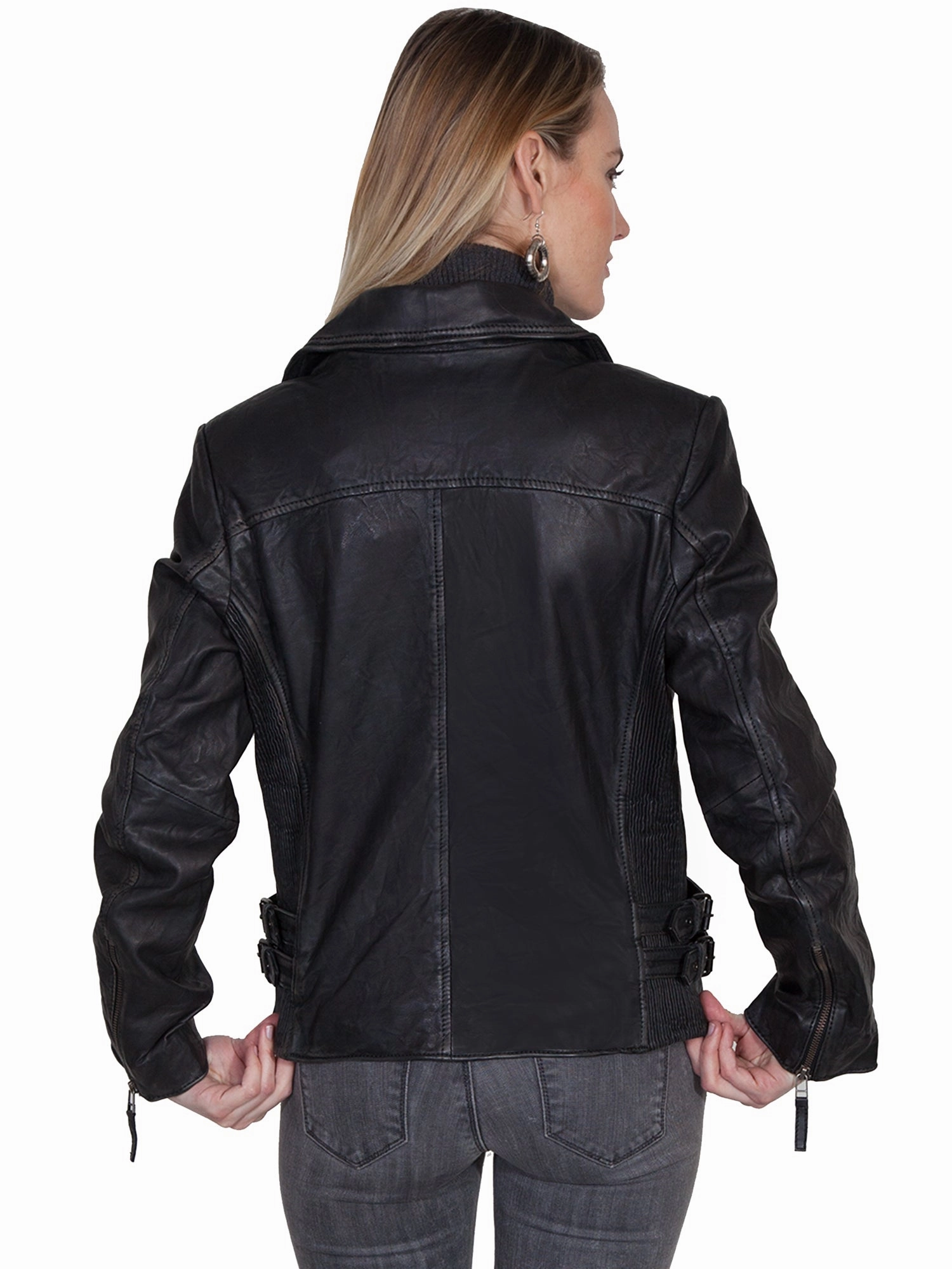Flex Fit Design Light Weight Scully Womens Black Leather Motorcycle Jacket