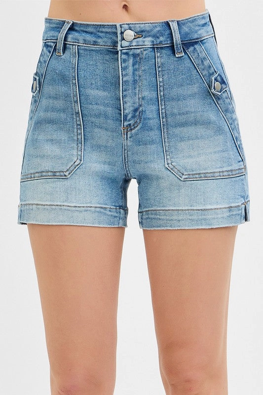 Base Attire Teen Outfit Night Out Party Look Henry High Rise Patched Pocket Shorts S-XL