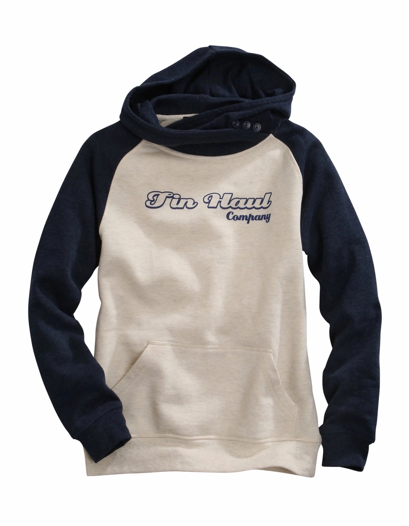 Functional Style Tin Haul Womens Oatmeal/Navy Cotton Blend Retro Logo Hoodie