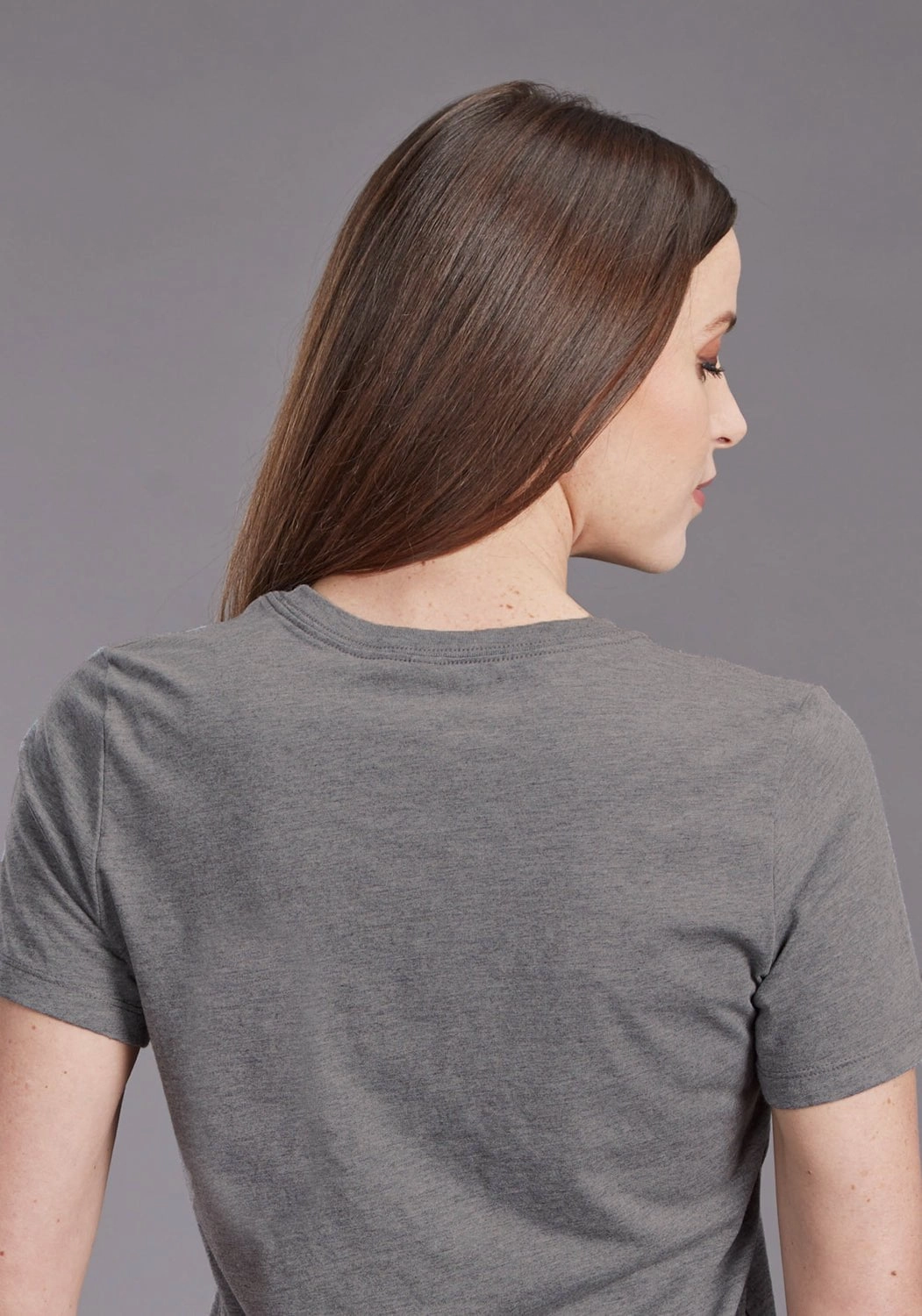 Stetson Womens Bronc Rider Grey Cotton Blend S/S T-Shirt Bold colors Floral Motif