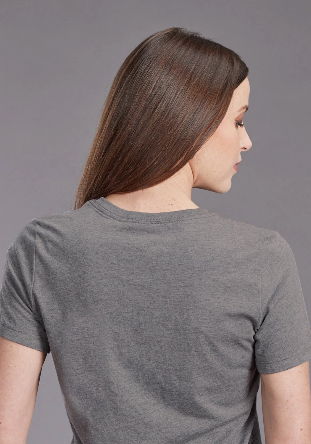 Stretch Material Stetson Womens Bronc Rider Grey Cotton Blend S/S T-Shirt