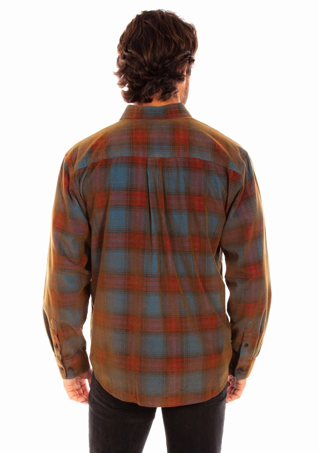 Non Irritating Tags Scully Mens Corduroy Plaid Red/Blue 100% Cotton L/S Shirt