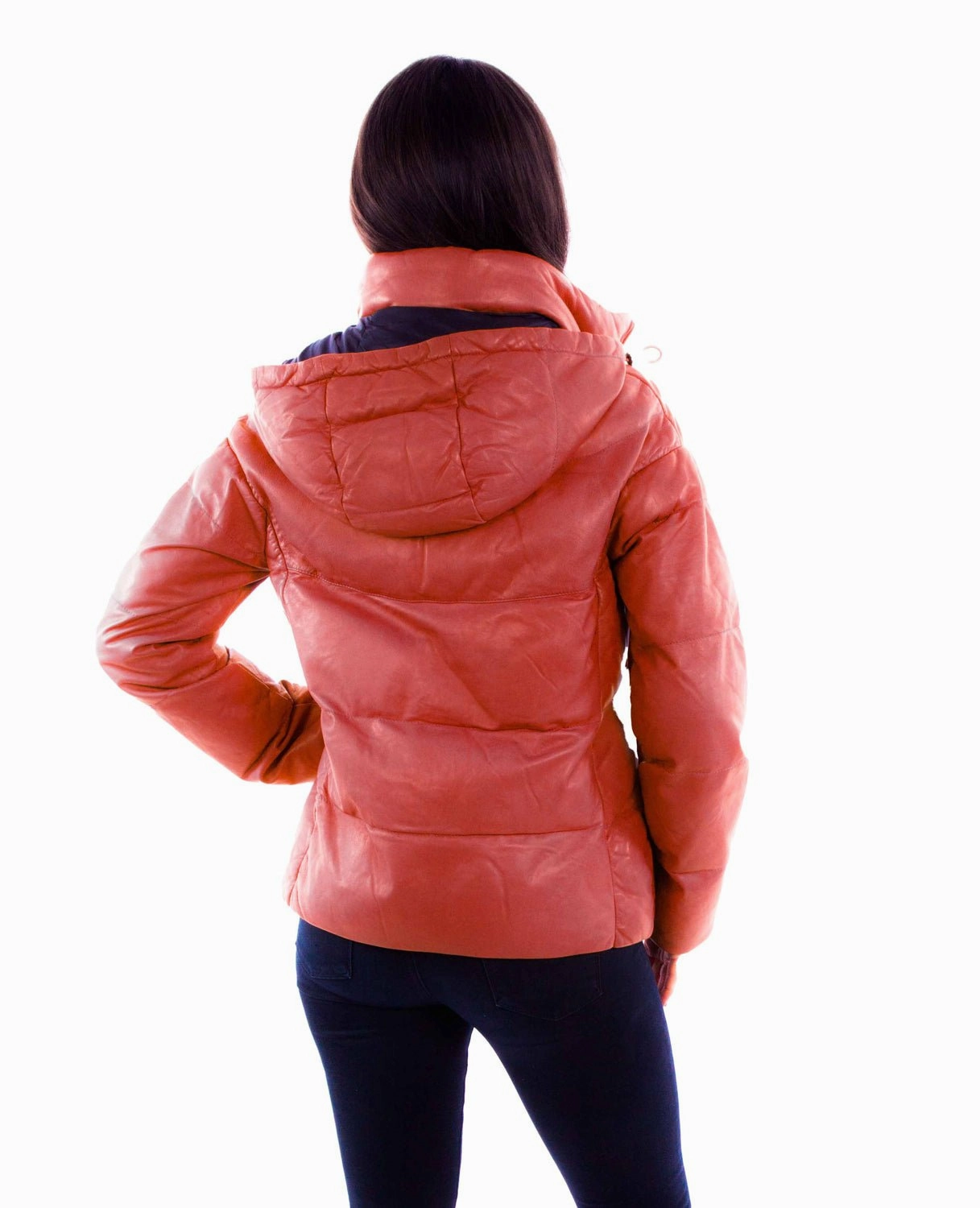 Scully Womens Puffy Zip Front Red Leather Leather Jacket Weekday Street Look