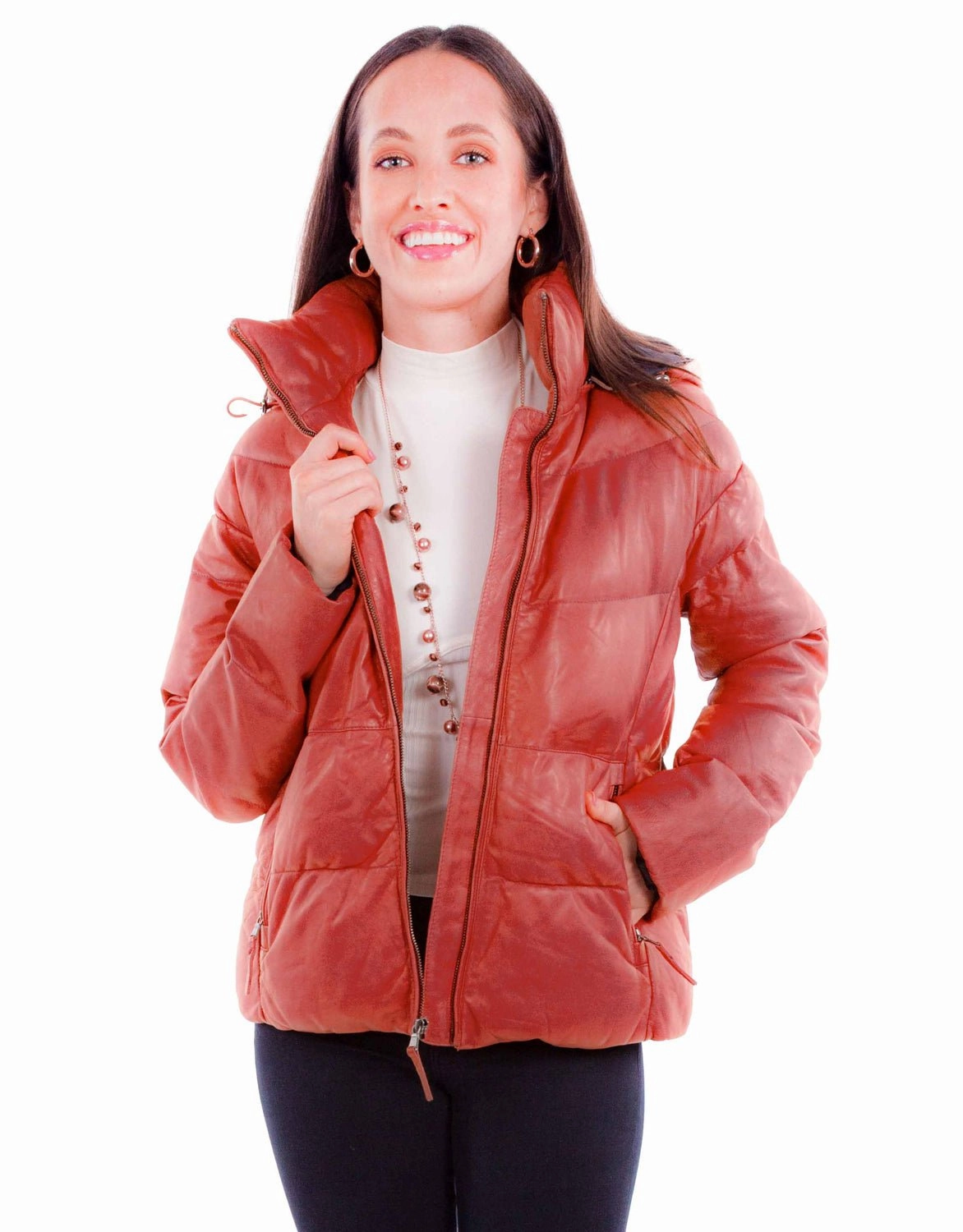 Ventilation Panels Scully Womens Puffy Zip Front Red Leather Leather Jacket