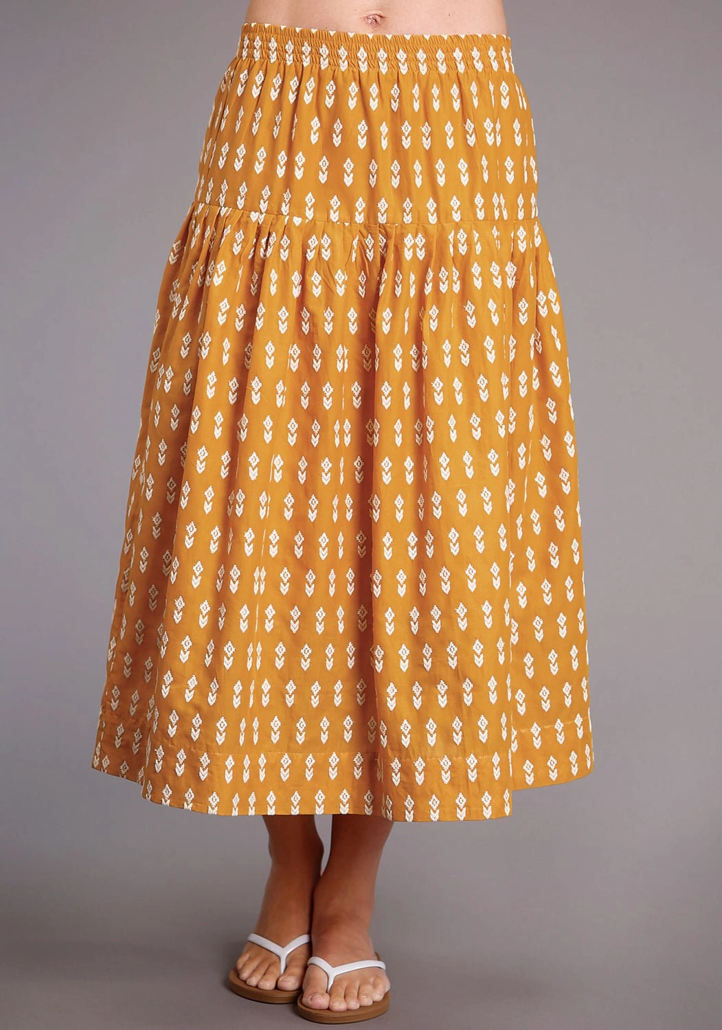 Stetson Womens Yellow 100% Cotton Aztec Schiffli Skirt Everyday Essential