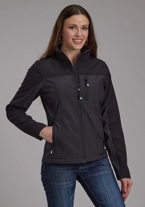 Windproof Technology Oversized style Roper Womens Pieced Fleece Grey/Black Poly/Spandex Softshell Jacket