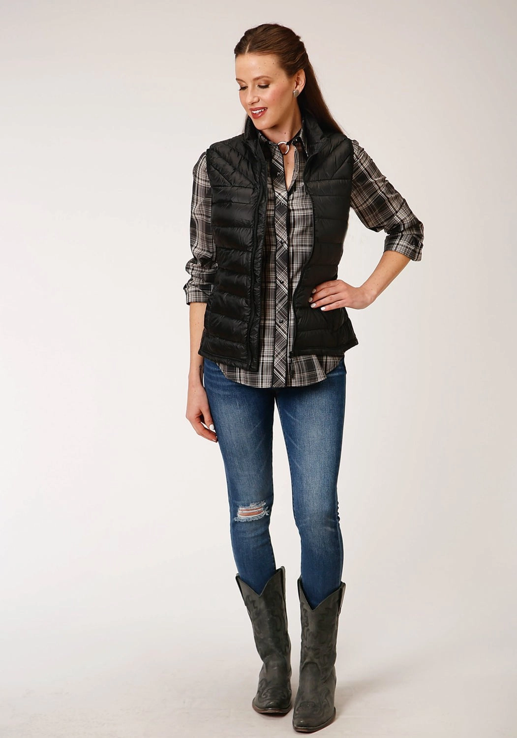 Eco Friendly Recycled Material Roper Womens Parachute Down Fill Black 100% Nylon Softshell Vest