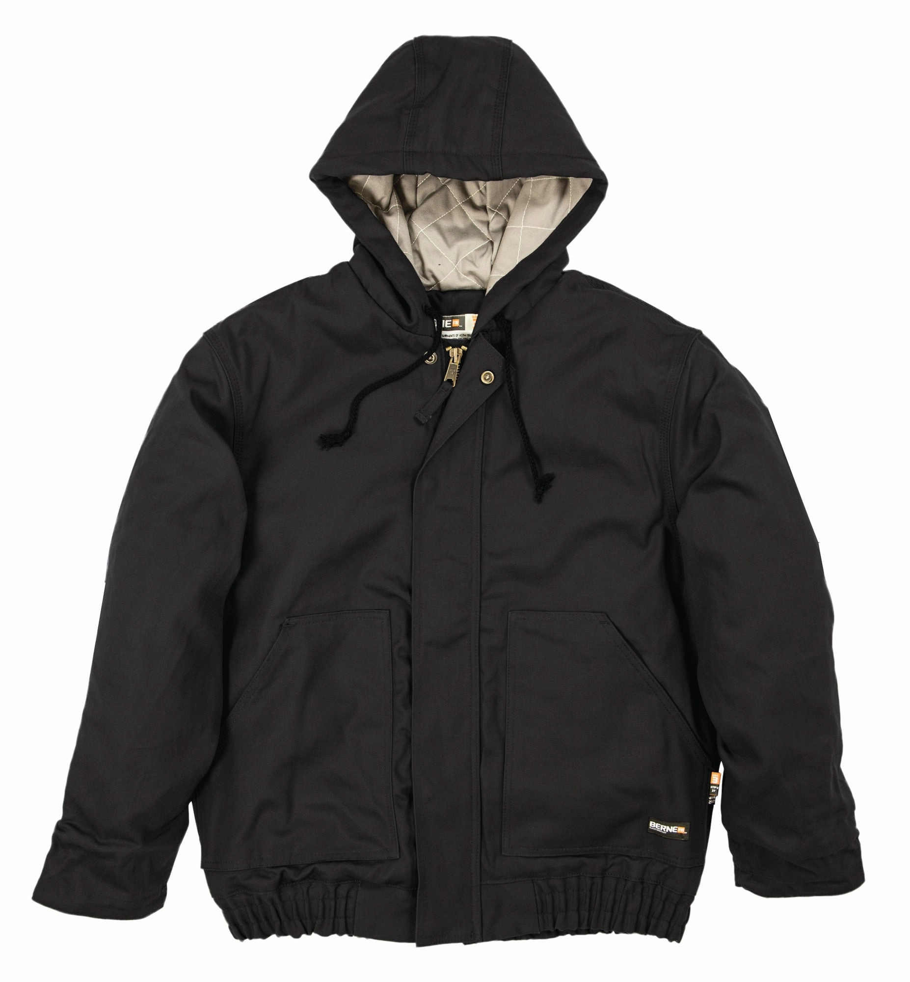 PocketPlacement Berne Mens Black Cotton Blend FR Hooded Jacket