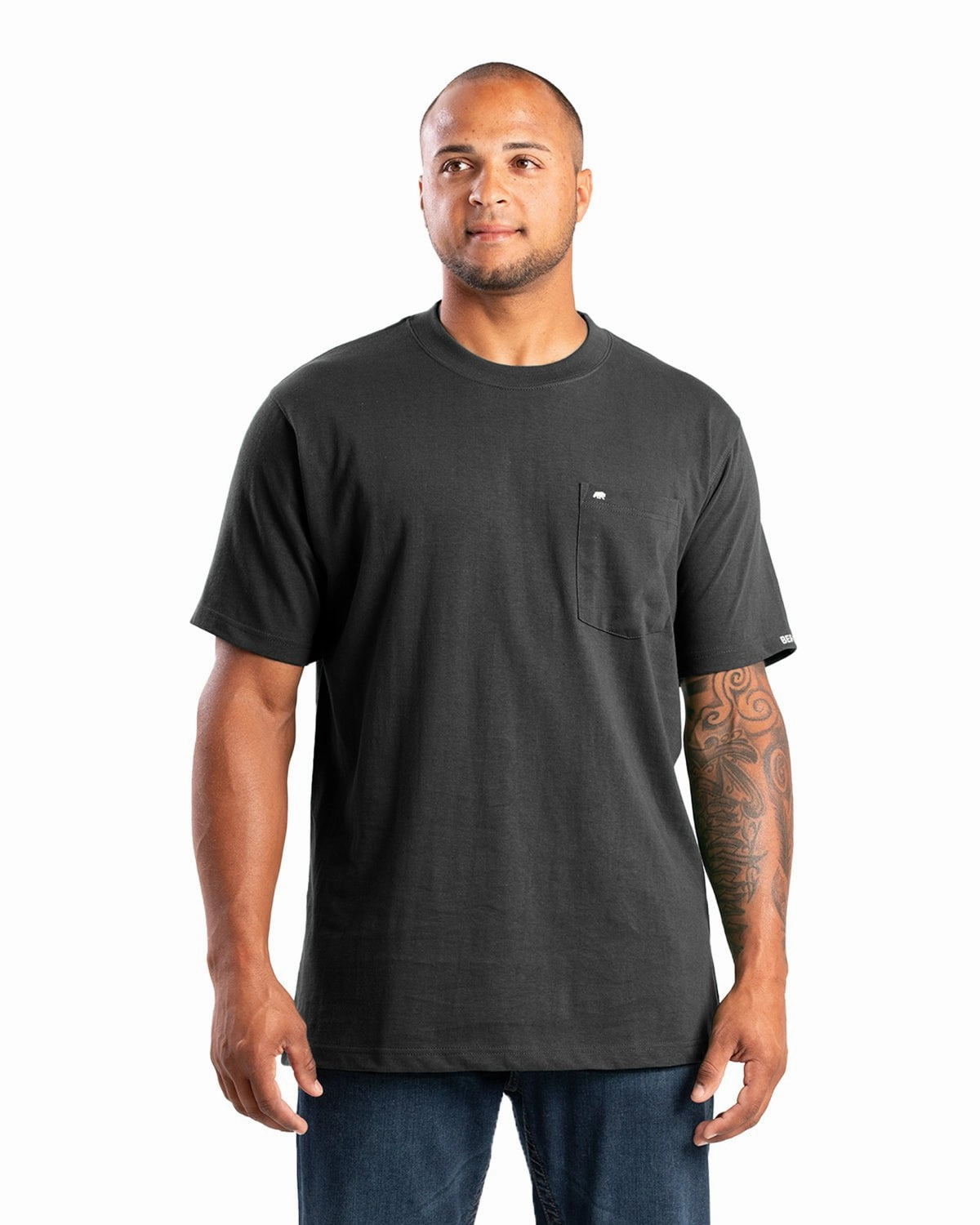 Elegant Berne Mens Highland Heavyweight Pocket Black 100% Cotton S/S T-Shirt
