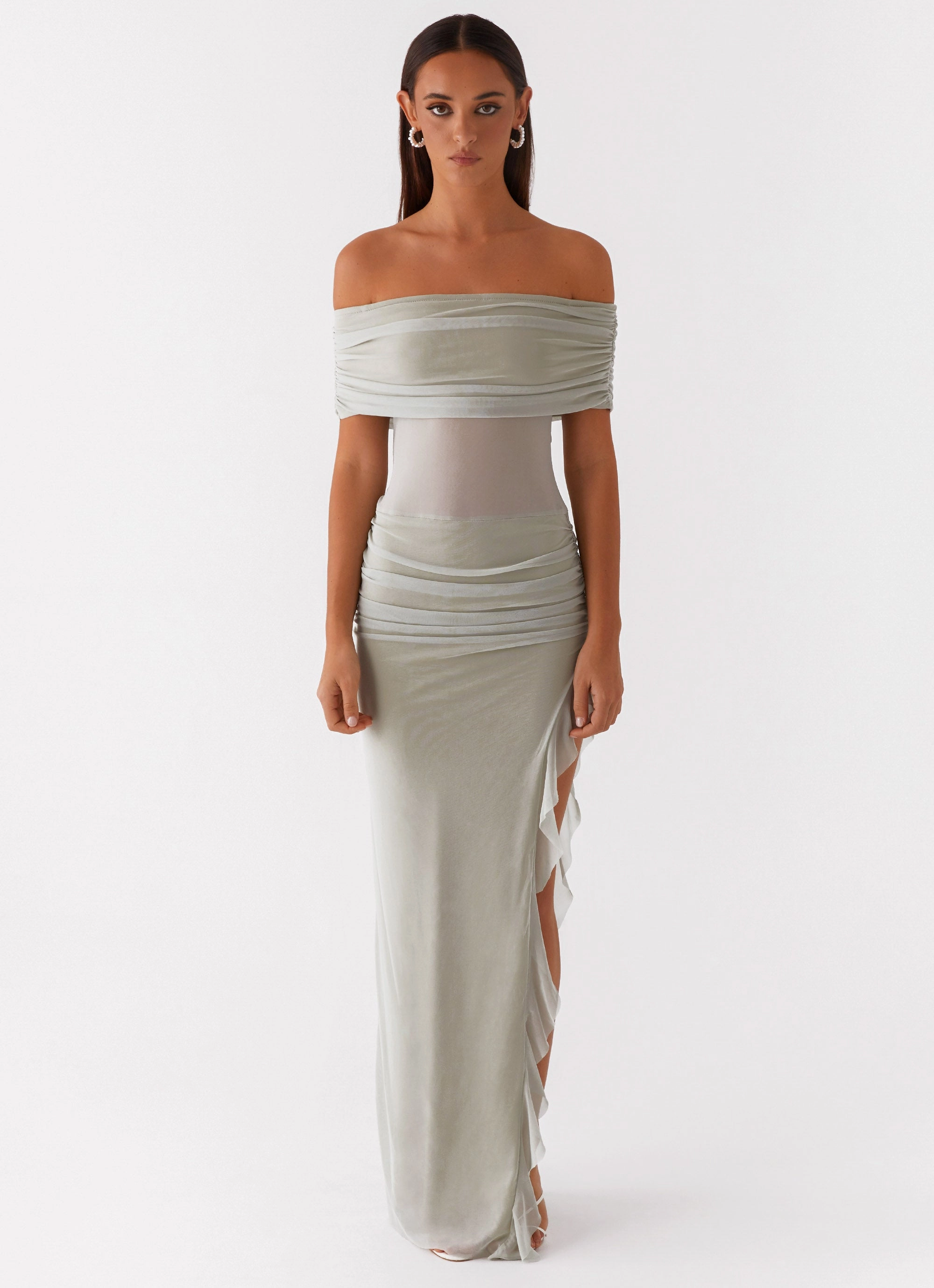 Relaxed Comfort Nelly Off Shoulder Maxi Dress - Pistachio