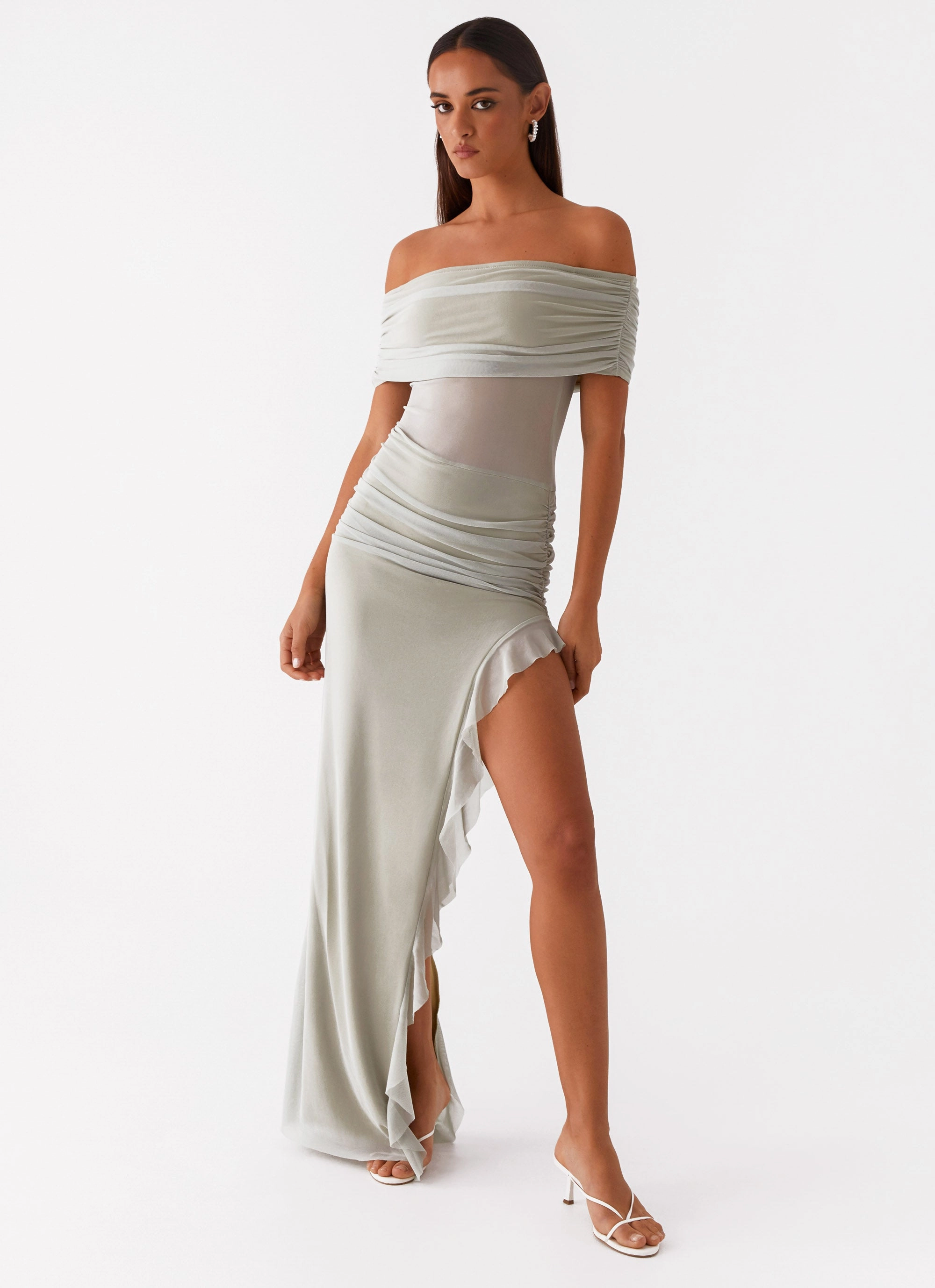 Nelly Off Shoulder Maxi Dress - Pistachio Vibe Style Chic Motion