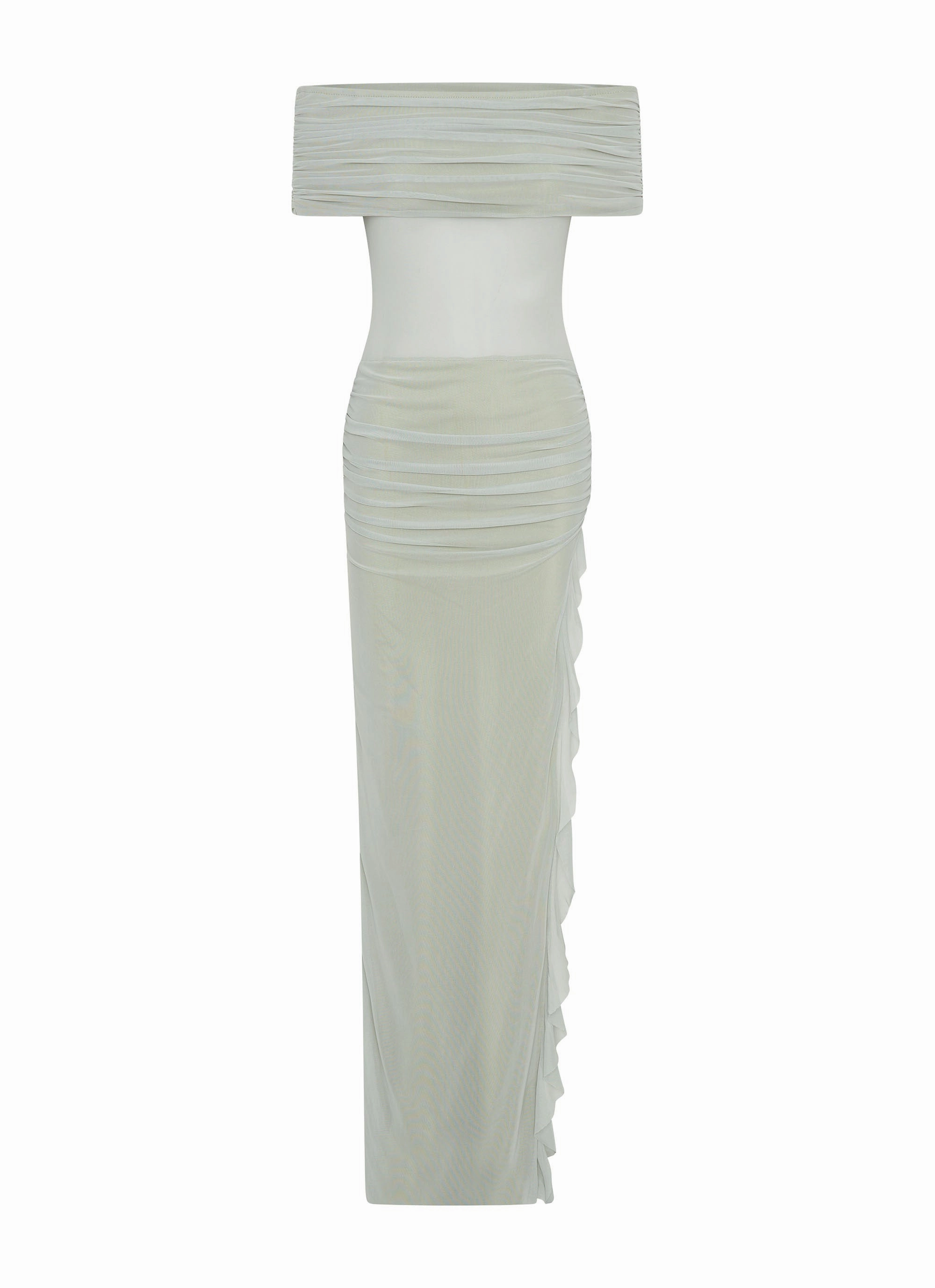 Nelly Off Shoulder Maxi Dress - Pistachio Flexible Mood Color Glow