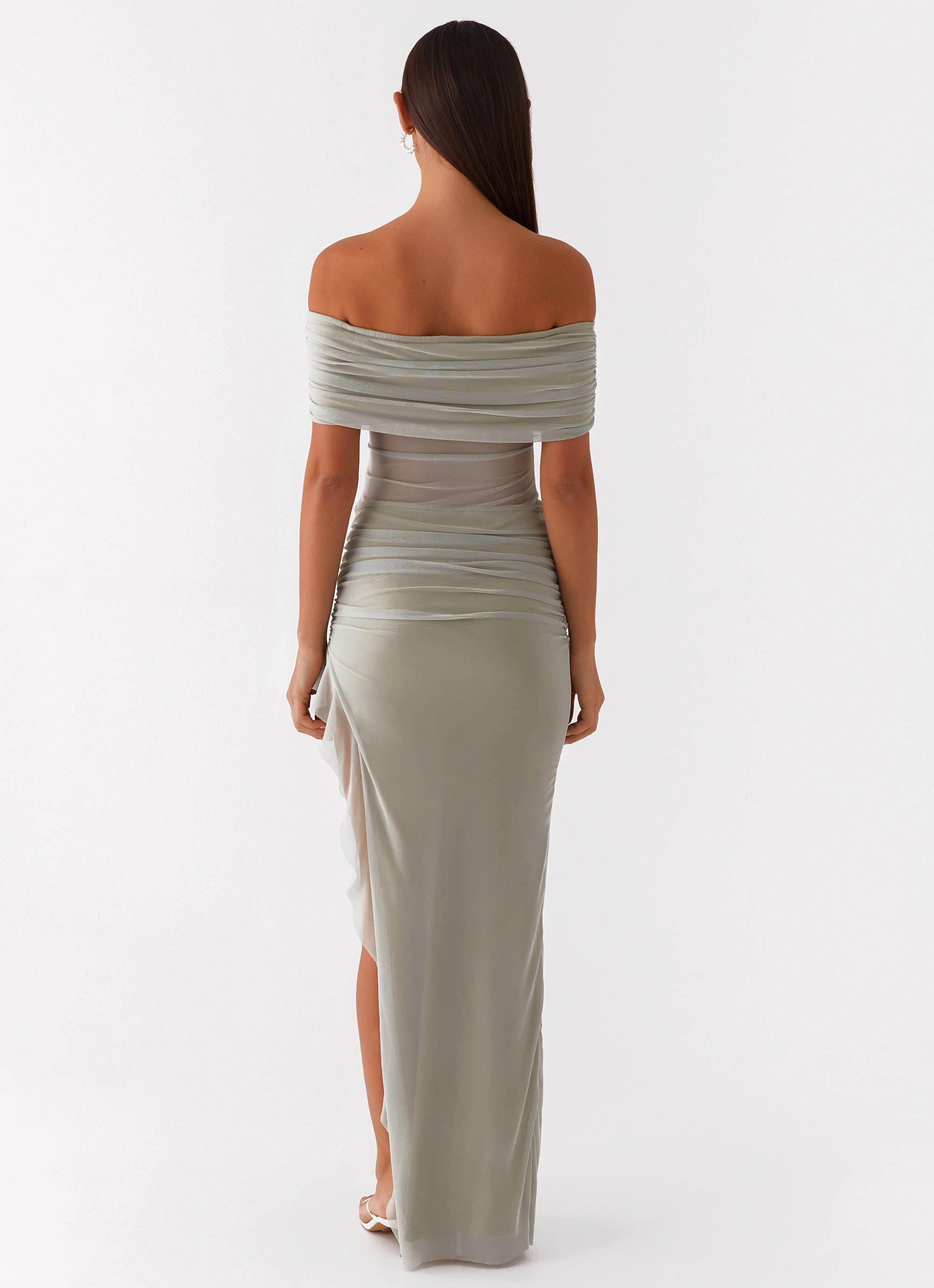UVProtectiveLayer Curve-Enhancing Nelly Off Shoulder Maxi Dress - Pistachio