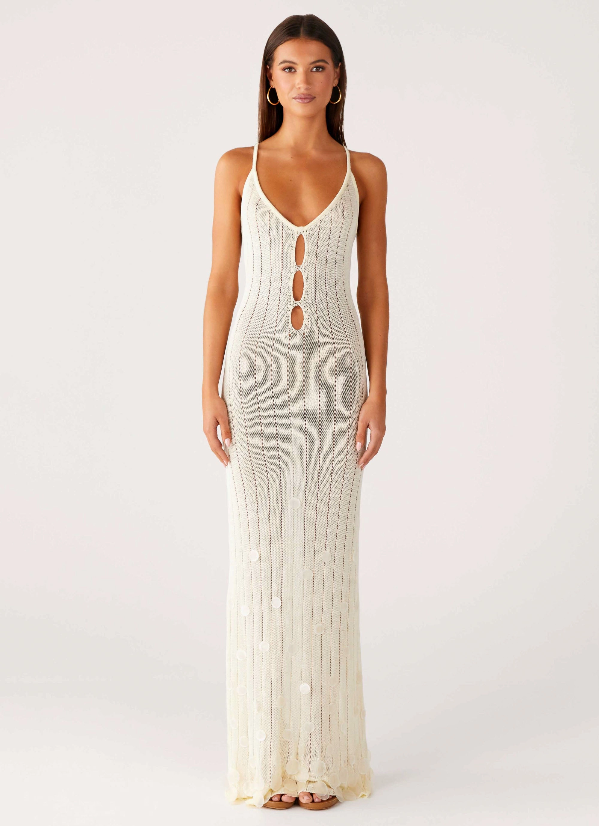 Casual Coat Siren Song Crochet Maxi Dress - Ivory