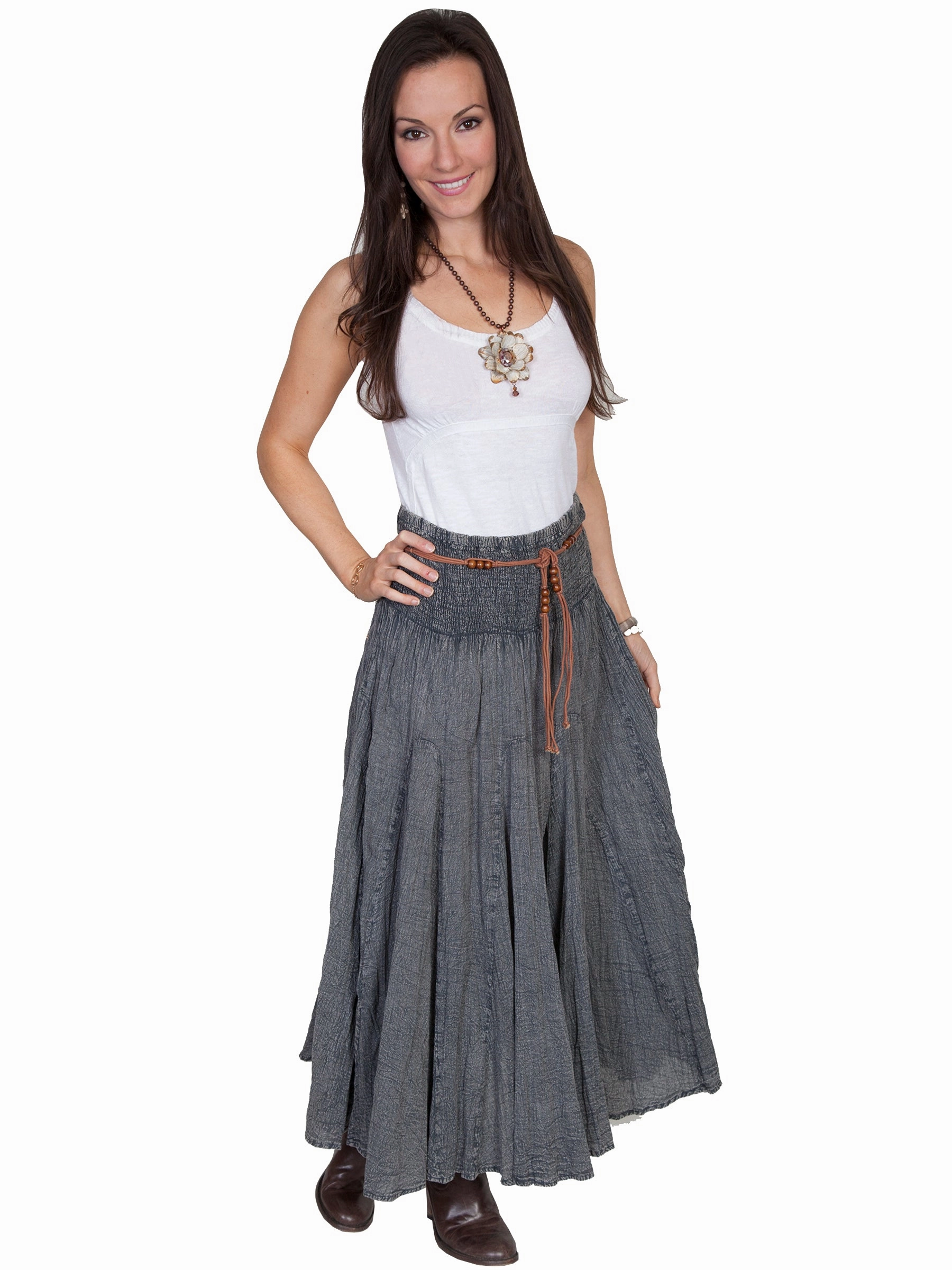 Scully Womens Vertical Panel Full Length Charcoal 100% Cotton Skirt Light Mood Knitted Fabric