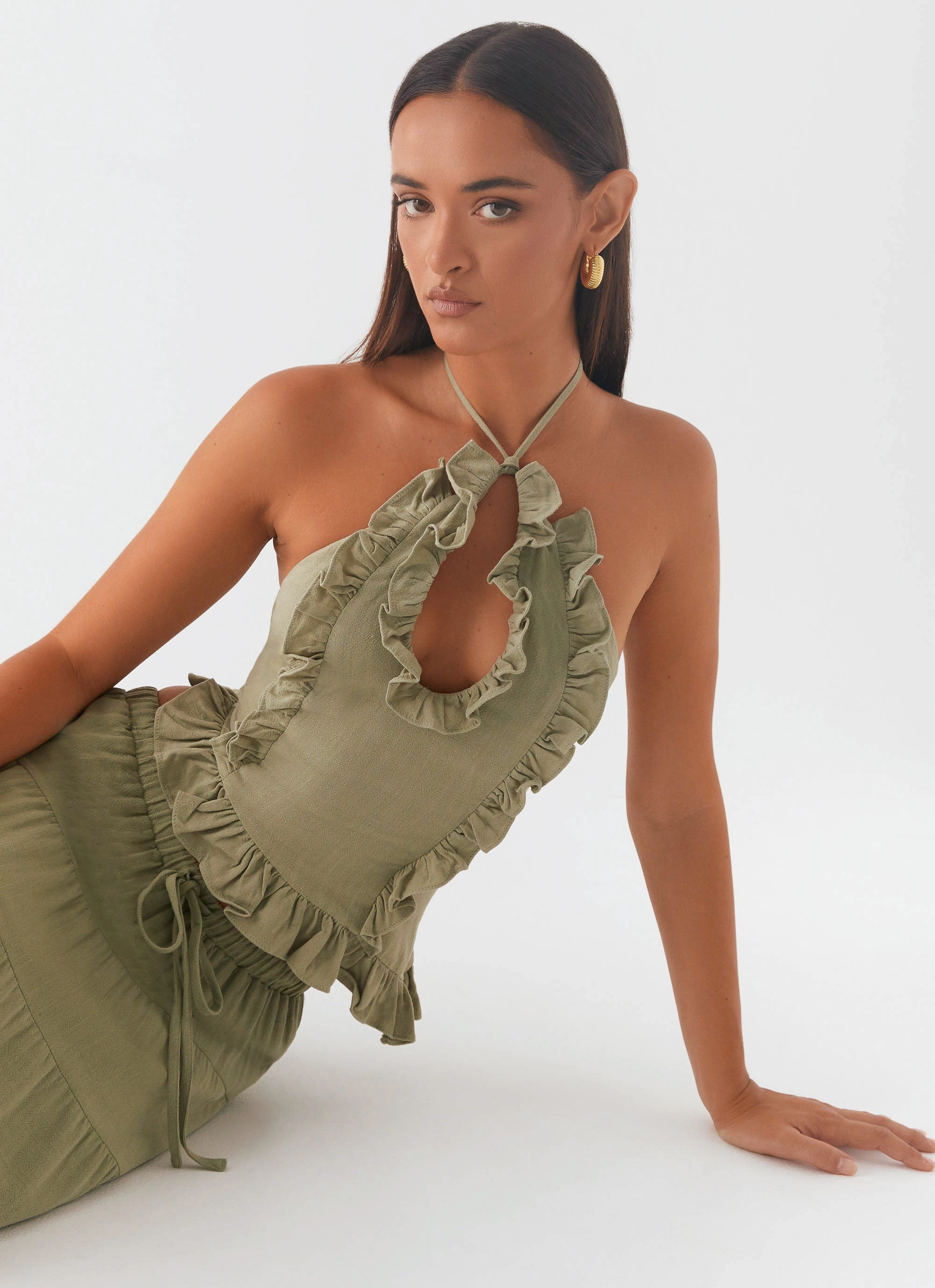 Elastic Free Edges Mariella Linen Top - Sage