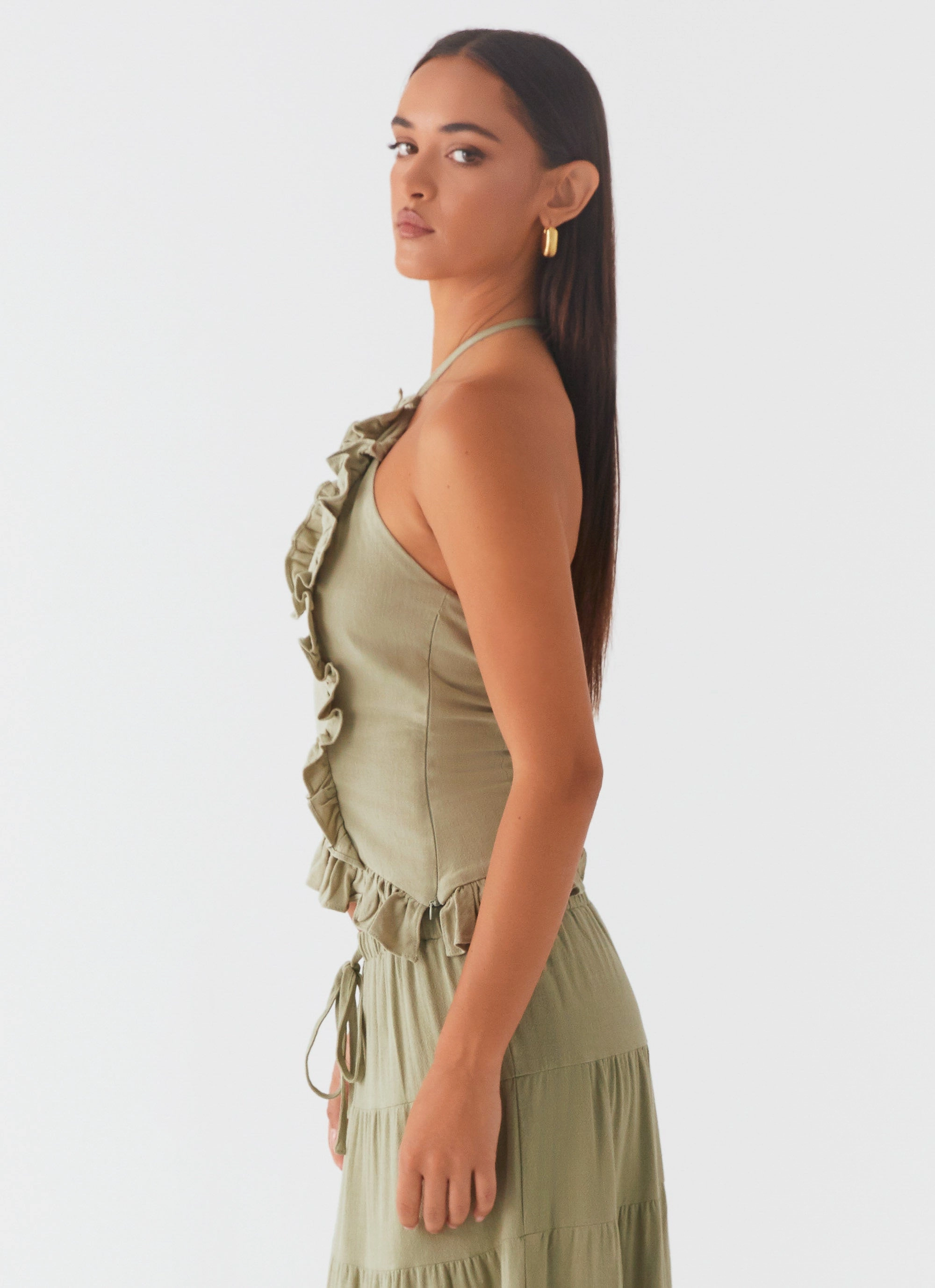 Refreshing Dip Mariella Linen Top - Sage