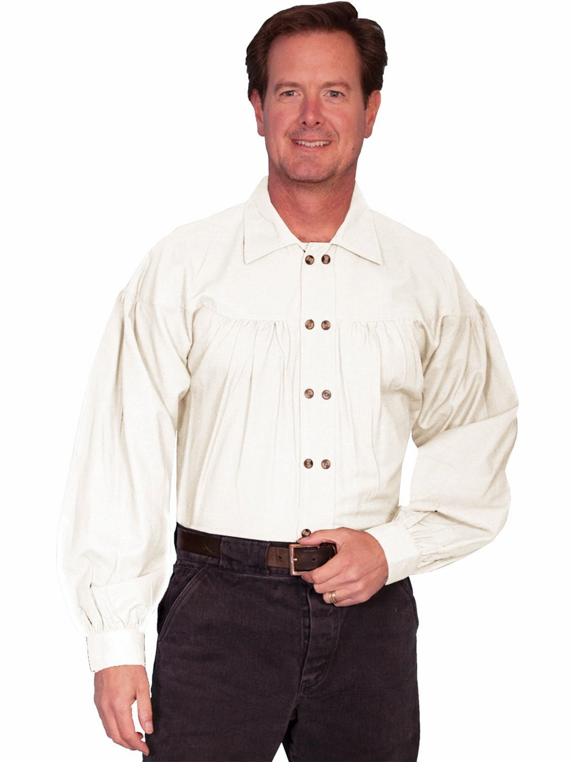 Metallic Finish Seasonal Fashion Scully Rangewear Mens Ivory 100% Cotton L/S Pleated Old West Shirt